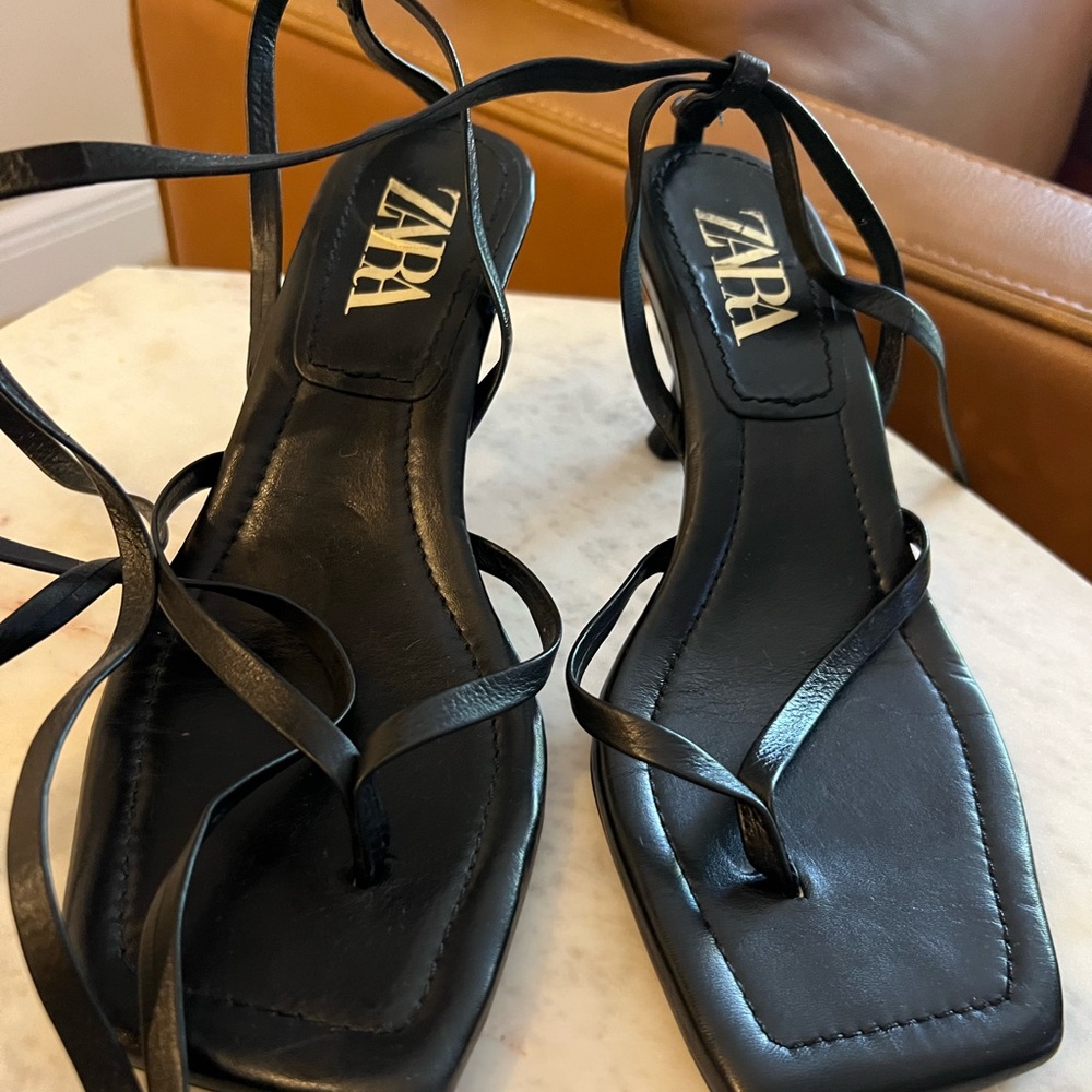 Zara leather kitten heels tie up